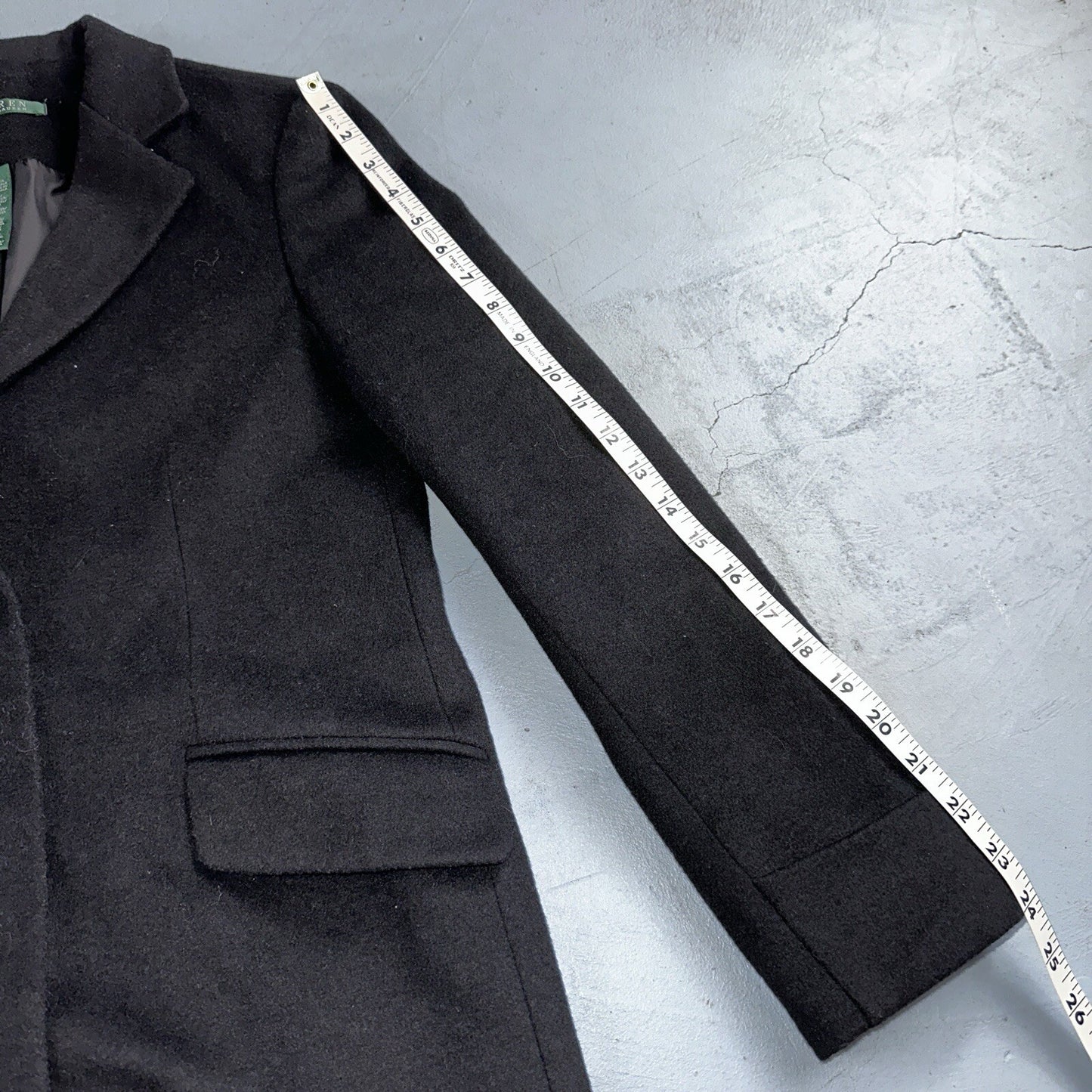 Lauren Ralph Lauren Womens Black Herringbone Wool Blended Overcoat 6 Lined