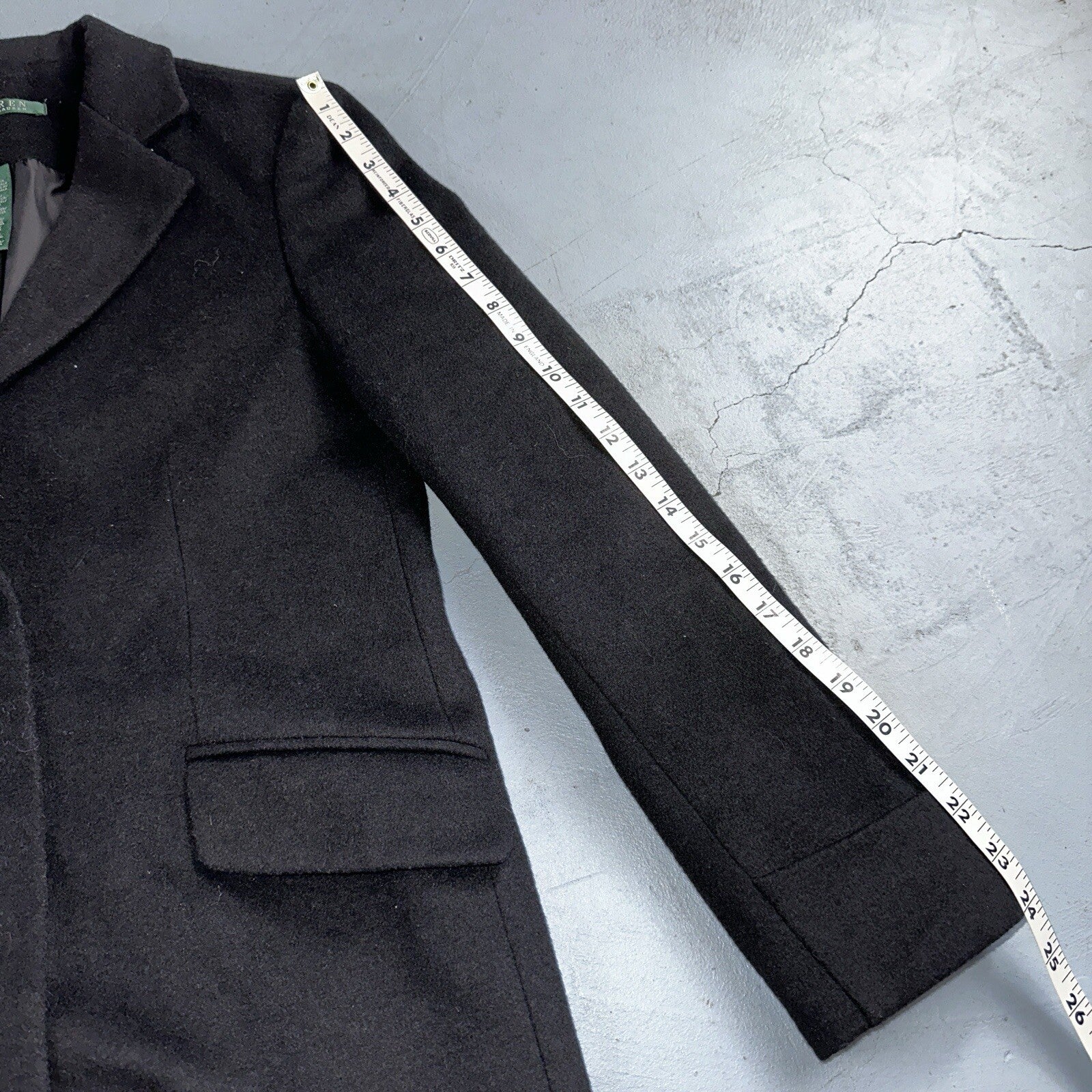 Lauren Ralph Lauren Womens Black Herringbone Wool Blended Overcoat 6 Lined