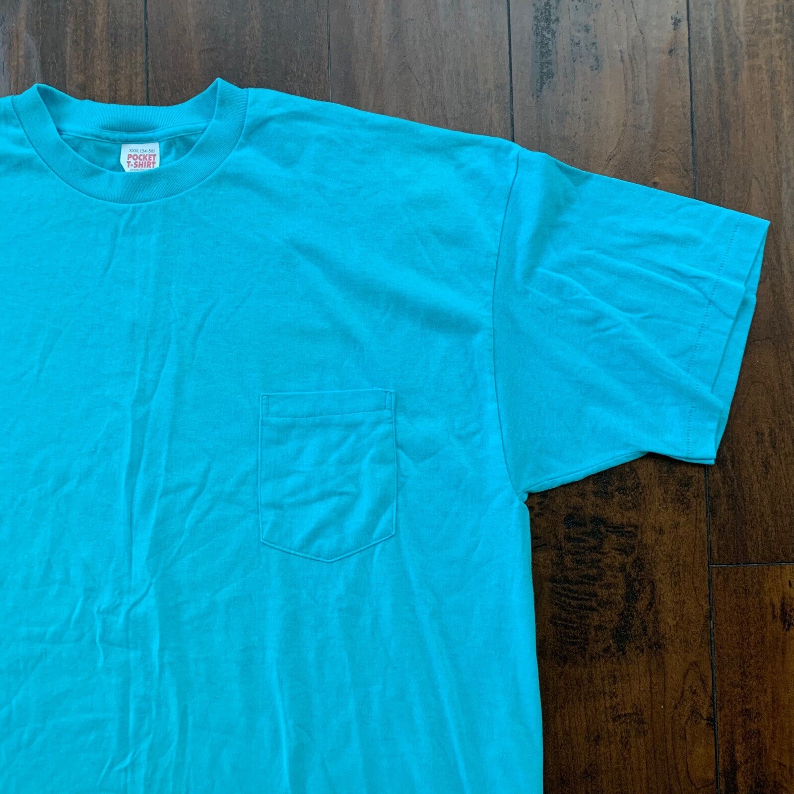 Simple Vintage T Shirt Pocket Blank Bright Baby Blue Single Stitch Oversized 90s