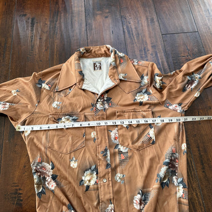 VTG 80s Karman Plaid Shirt Mens Extra Long Tail Pearl Snap Button Up Poly