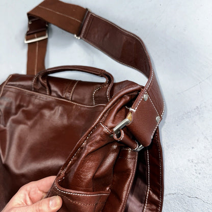 Rich Brown Leather Messenger Satchel Computer Laptop Cross Body Bag
