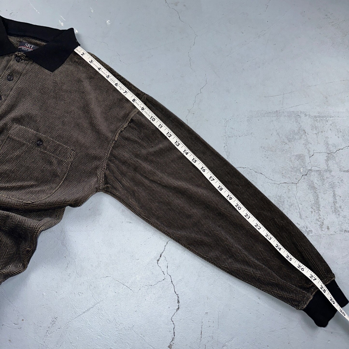 SRT Herringbone Mens Shirt Size L Gray Long Sleeve Henley VTG Golf Polo 90s