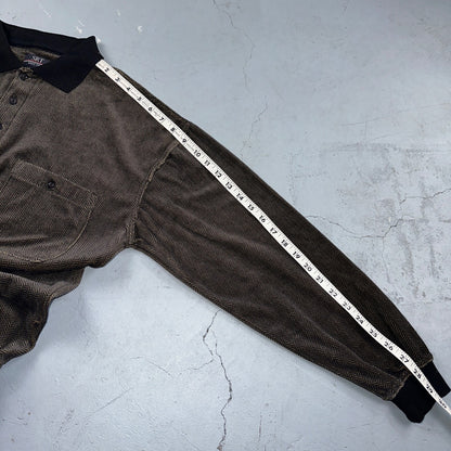 SRT Herringbone Mens Shirt Size L Gray Long Sleeve Henley VTG Golf Polo 90s