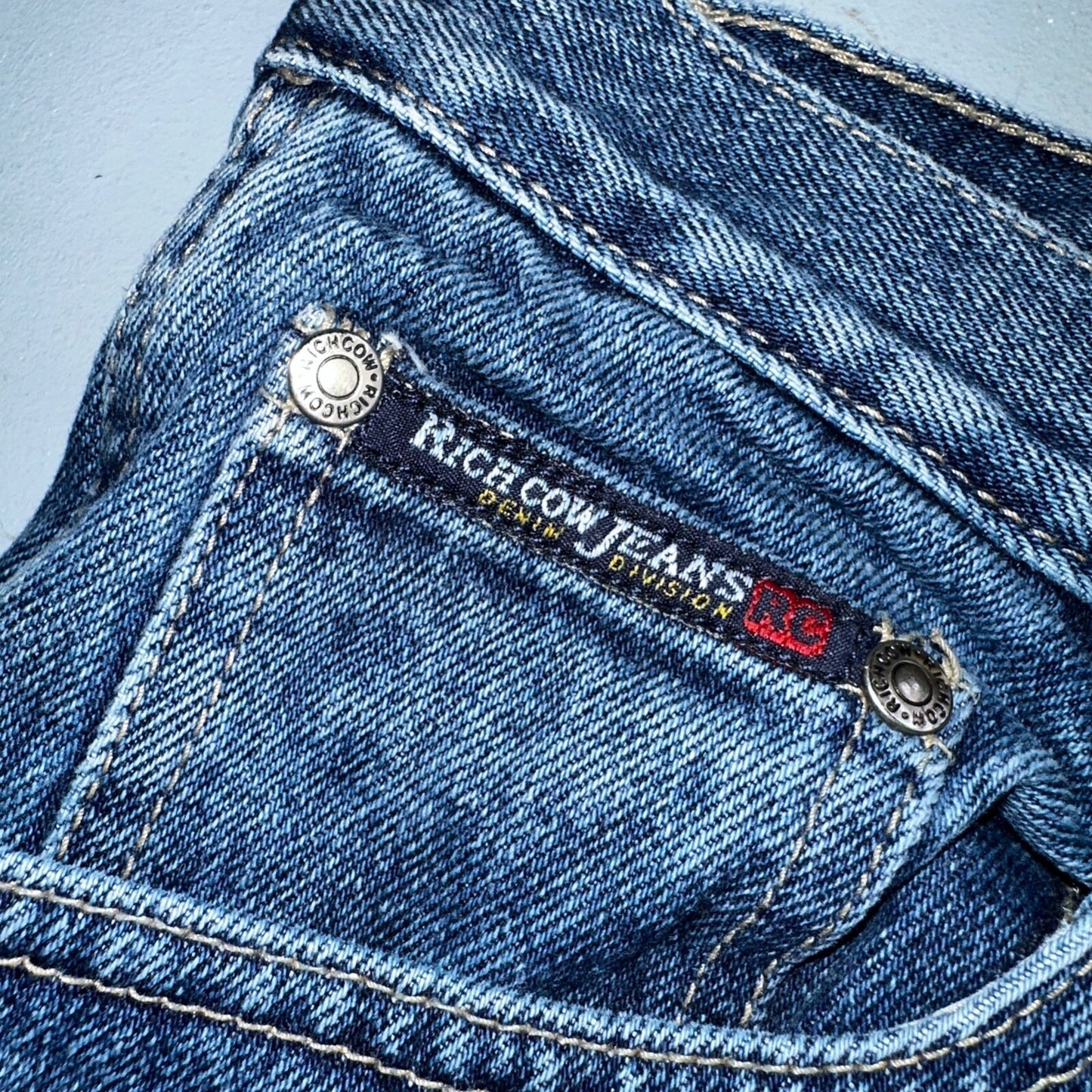 Richcow Jeans Vintage Y2K Carpenter Blue Denim Jeans Mens Size 38x32 Embroidery