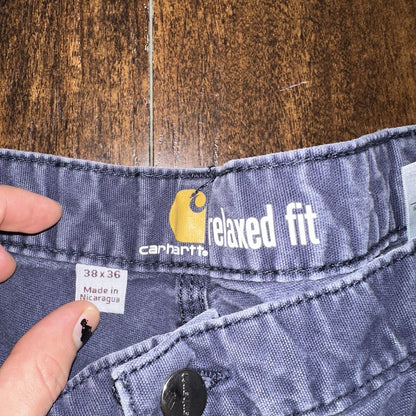 Carhartt Rugged Flex Relaxed Fit Canvas Work Pant Mens 38x36 Navy 102291-412 VTG
