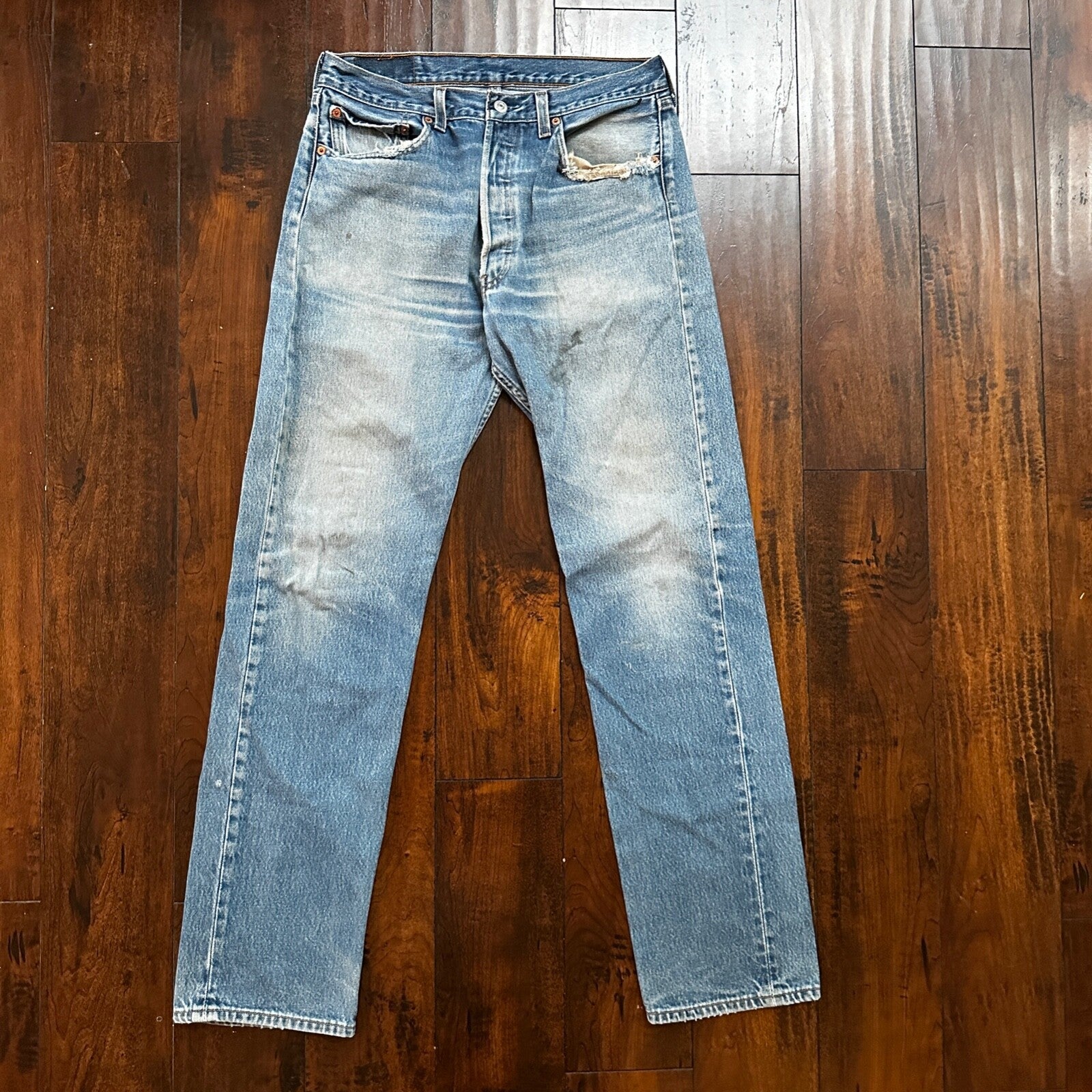 VTG 90s Levis 501 Button Fly 34x38 Tag Jeans Straight Wash Y2K Blue XX Act 30x33