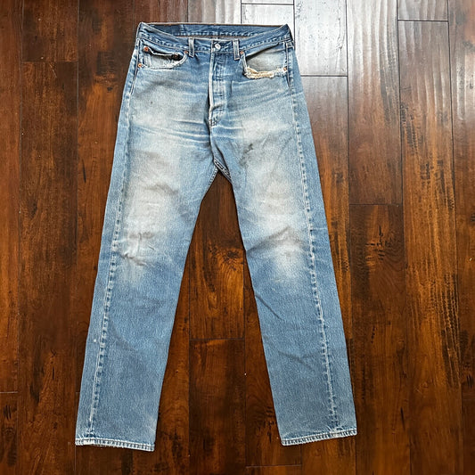 VTG 90s Levis 501 Button Fly 34x38 Tag Jeans Straight Wash Y2K Blue XX Act 30x33