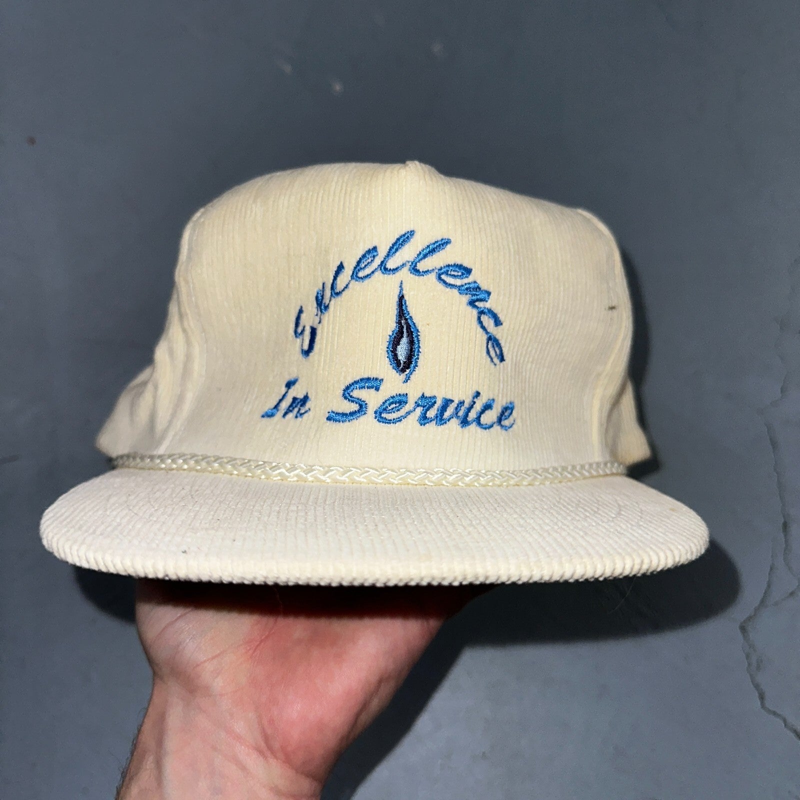Excellence In Service Corduroy VTG Hat Cap Snapback White Otto Flame Water Vag