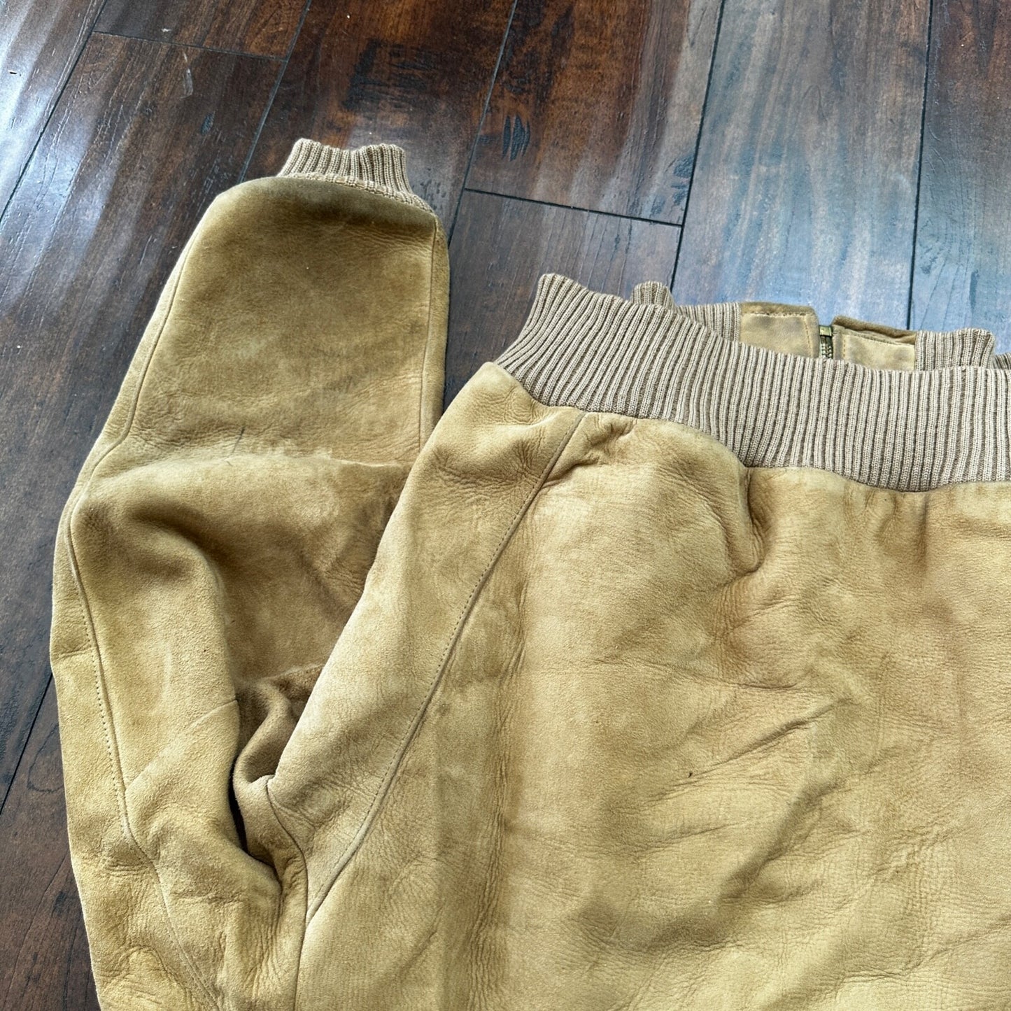 VTG 1950s DuPont Quilon Jacket Tan Suede Leather Lined Bomber 44 Rockabilly