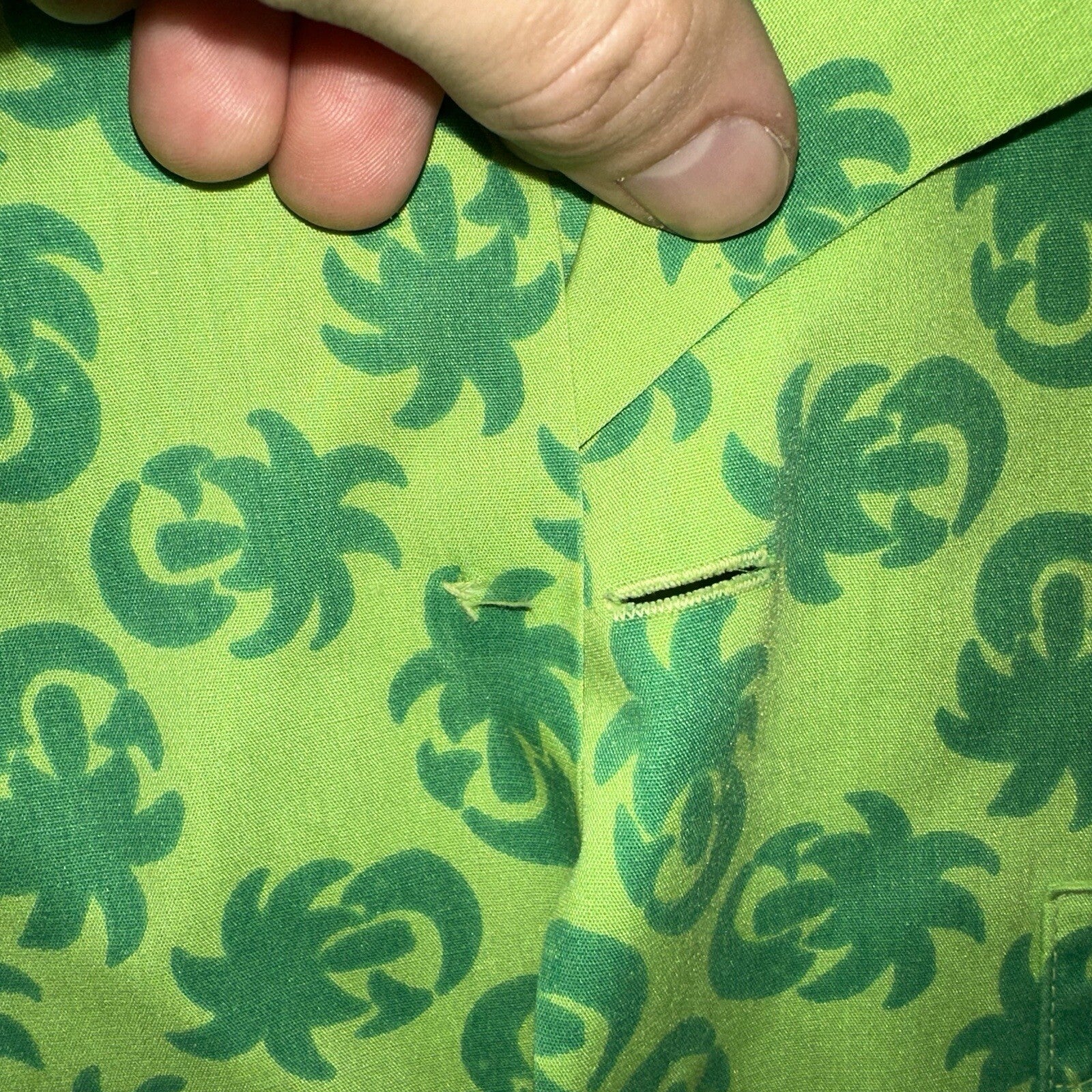 Vintage 50s Hawaiian Aloha Print Shirt Rockabilly Honolulu 60s Button Green