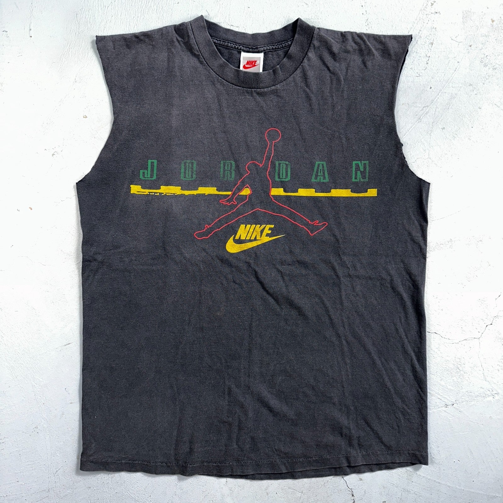 Nike Jordan Gym Tank Top T Shirt 90s Faded Black USA 1990s Basketball Gray Tag