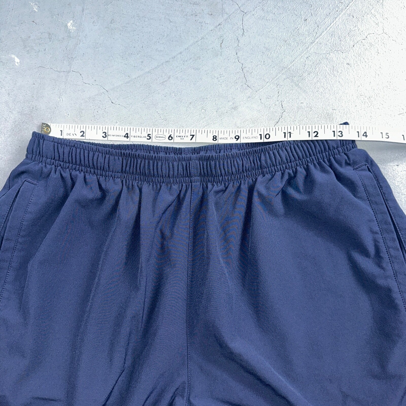 Nike Vintage Blue Nylon Shorts Swoosh Y2K Silver Tag 9” Inseam Running Gym
