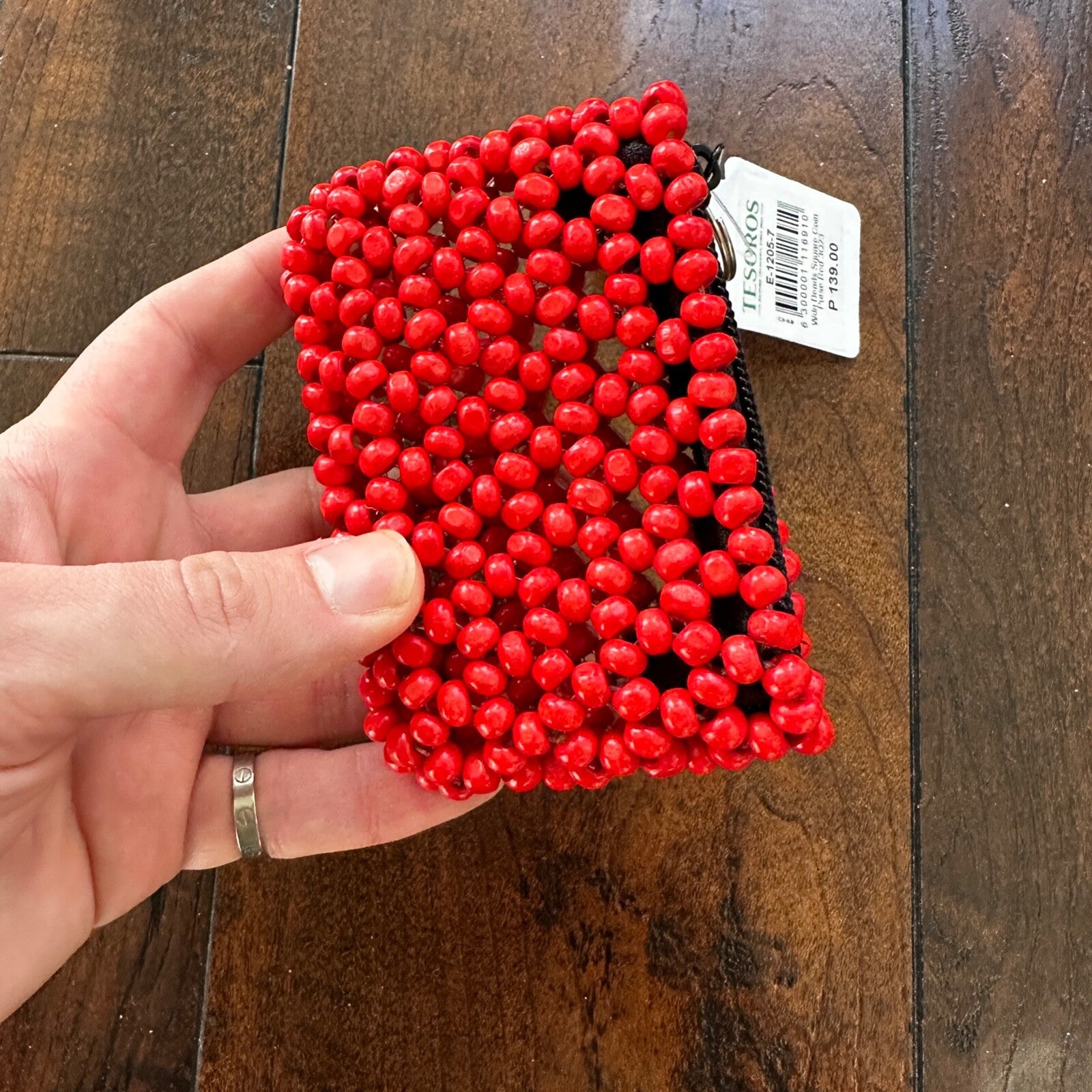 MAGID RED BEADED STYLE HANDBAG / PURSE Square Coin Filipino Tesoros