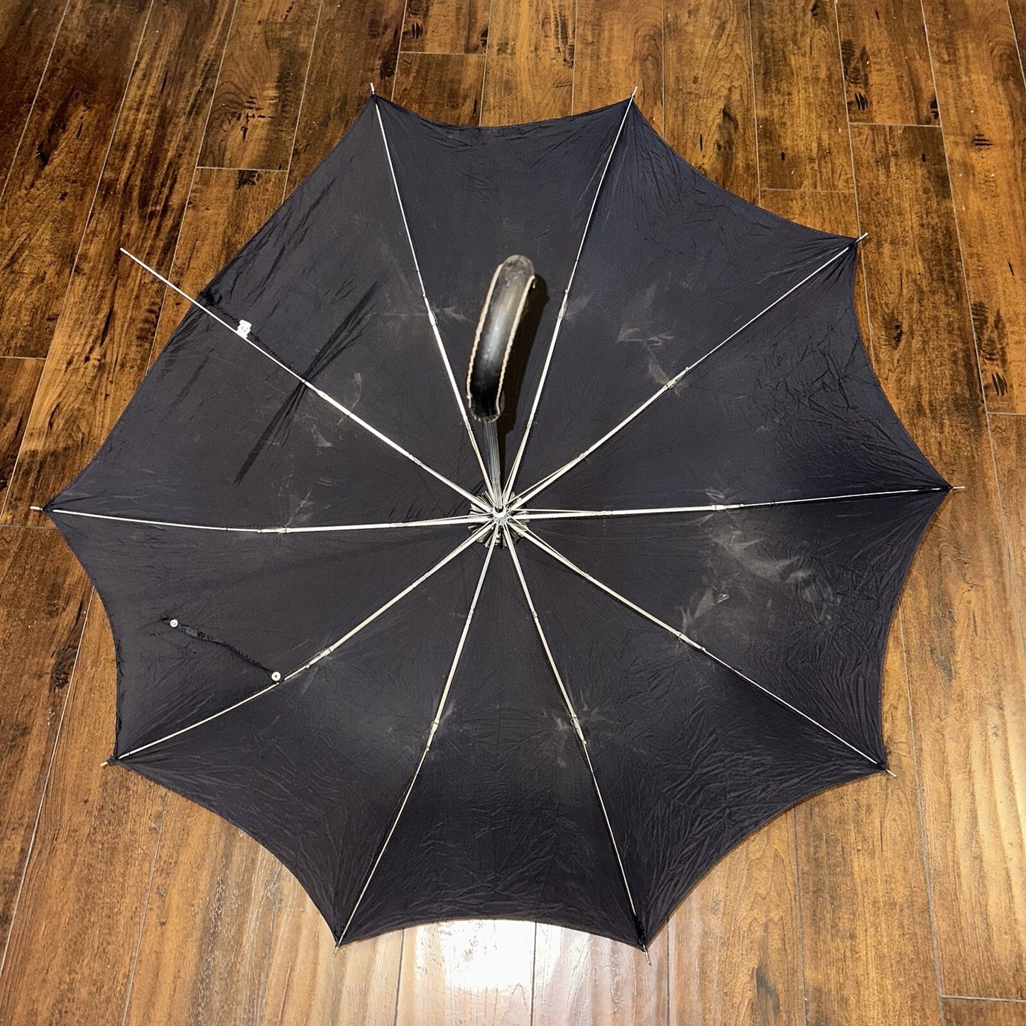 Vintage Telescoping Umbrella Leather Handle and Case 70s 80s Antique Black Basic