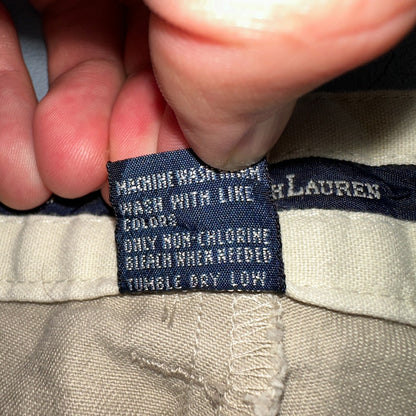 Polo Ralph Lauren Chino Pleated Shorts Mens 34 Beige Khaki 100% Cotton Vintage