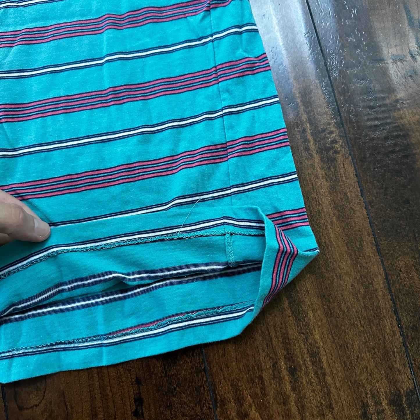 Teal Blue Pink Polo VTG T Shirt Single Stitch Basic 1980s 80s Preppy Vibe