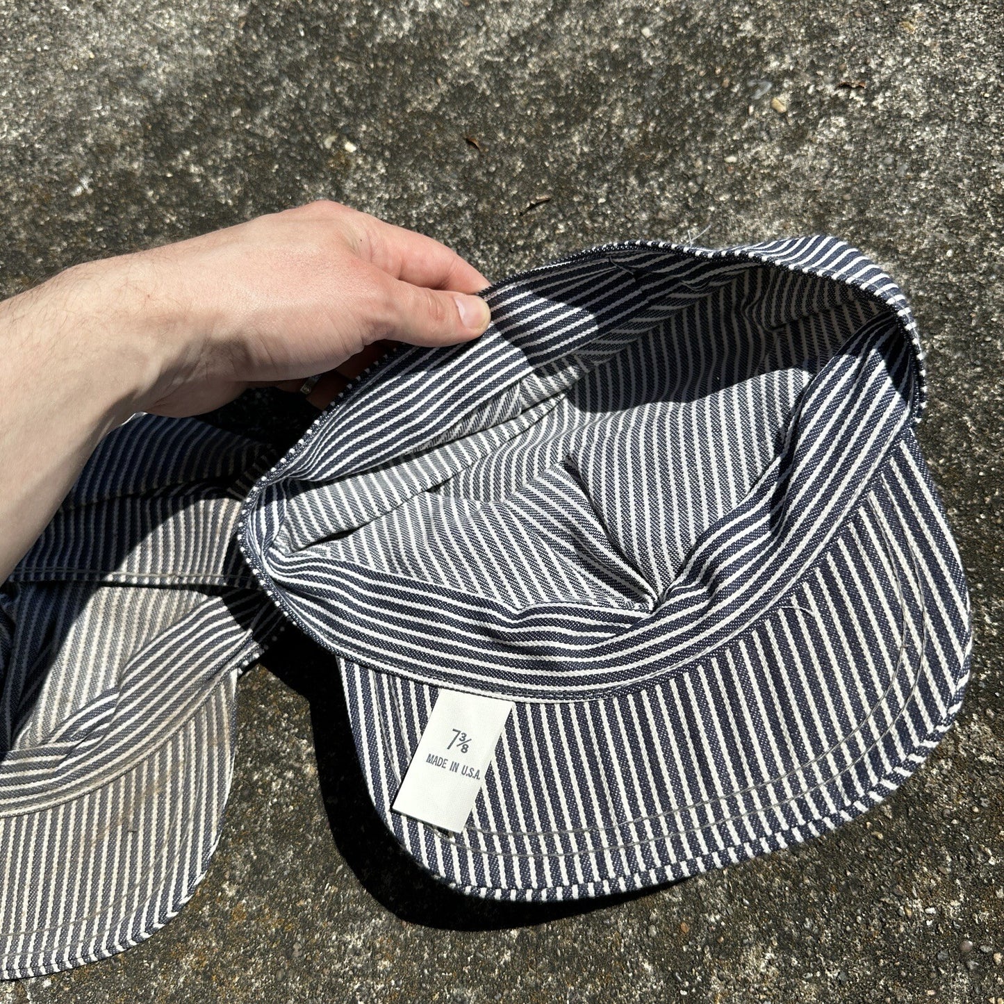 Railroad Engineer Striped Conductor Hat Cap Blue White Trucker 7 3/8 Rockabilly