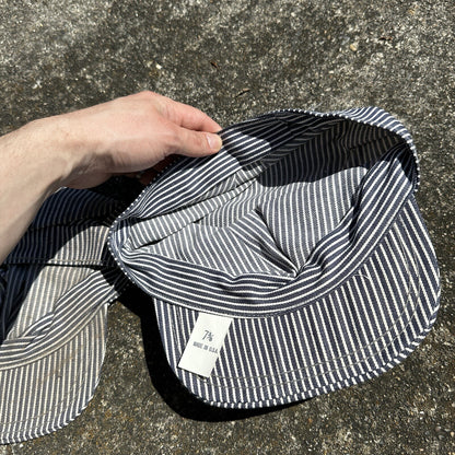 Railroad Engineer Striped Conductor Hat Cap Blue White Trucker 7 3/8 Rockabilly