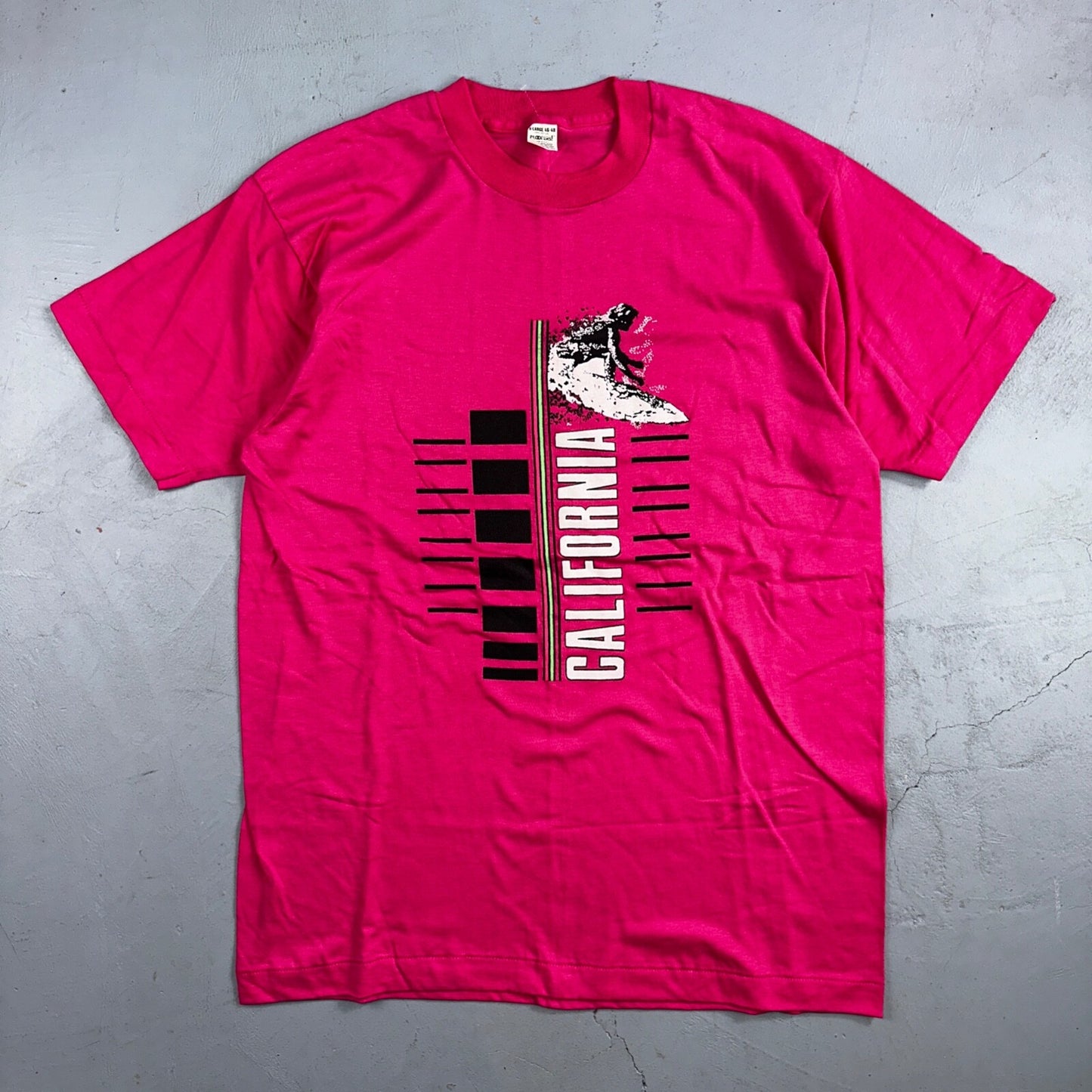 California Surfer VTG T Shirt Pink Ocean Swim Pacific Graphic 80s Bloopers Art