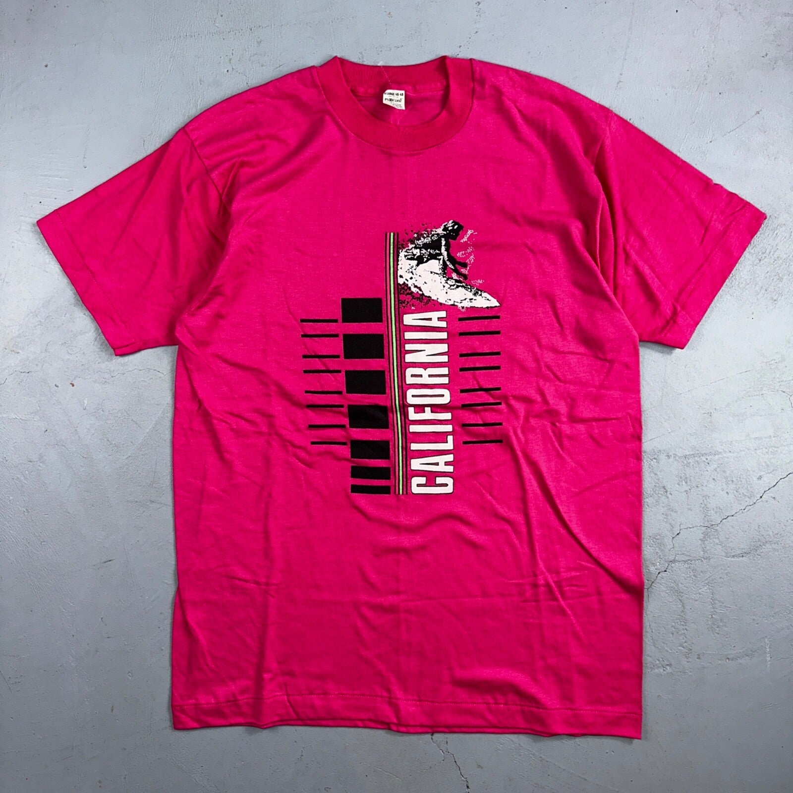 California Surfer VTG T Shirt Pink Ocean Swim Pacific Graphic 80s Bloopers Art