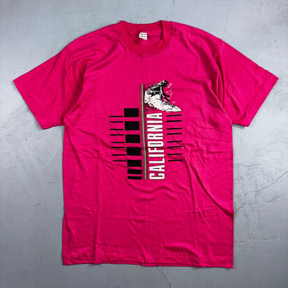 California Surfer VTG T Shirt Pink Ocean Swim Pacific Graphic 80s Bloopers Art