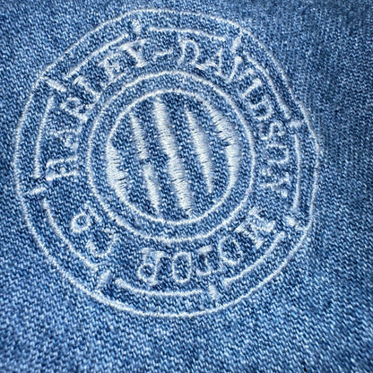 Harley Davidson Shirt Mens Large Long Blue Pearl Snap 90s Vintage Motor