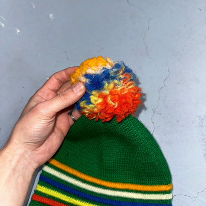 Vintage Wigwam Mills 100% Wool Ski Winter Gear Knit Beanie Hat Red & Blue USA