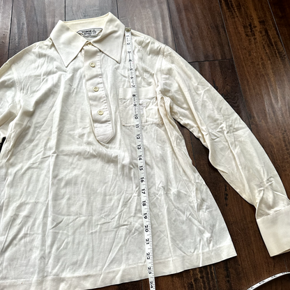 vtg Forge Munsingwear White 70s Shirt poly disco buttons cool white basic 60s