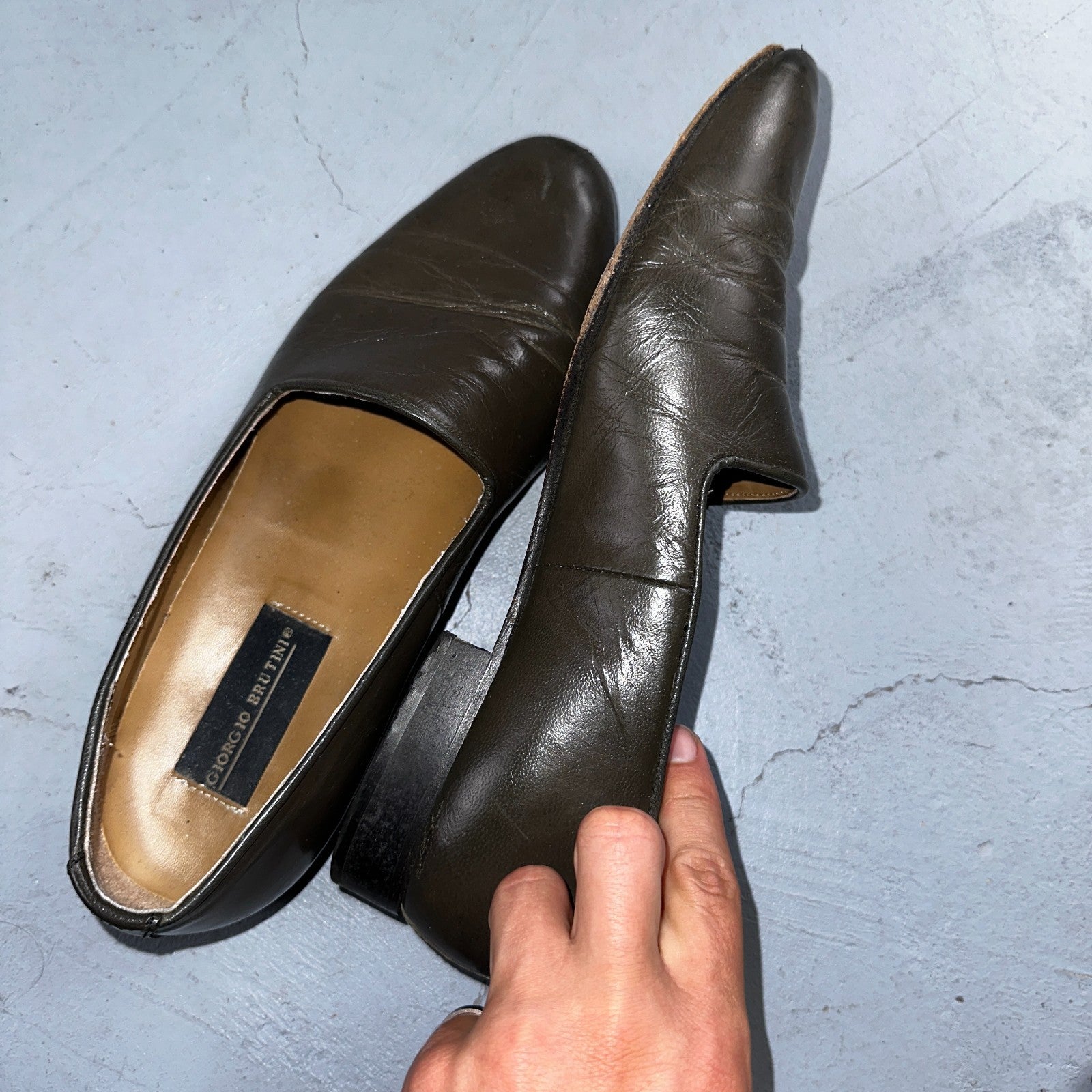 Giorgio Brutini Men Crawley Kidskin Leather Slip On Pump Loafer Gray 8.5 BLEMISH