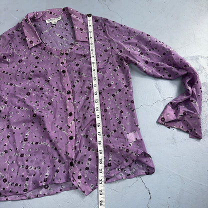 Pendelton 100% Silk Purple Collared Button Down Long Sleeve SZ 4 Petite Flowers