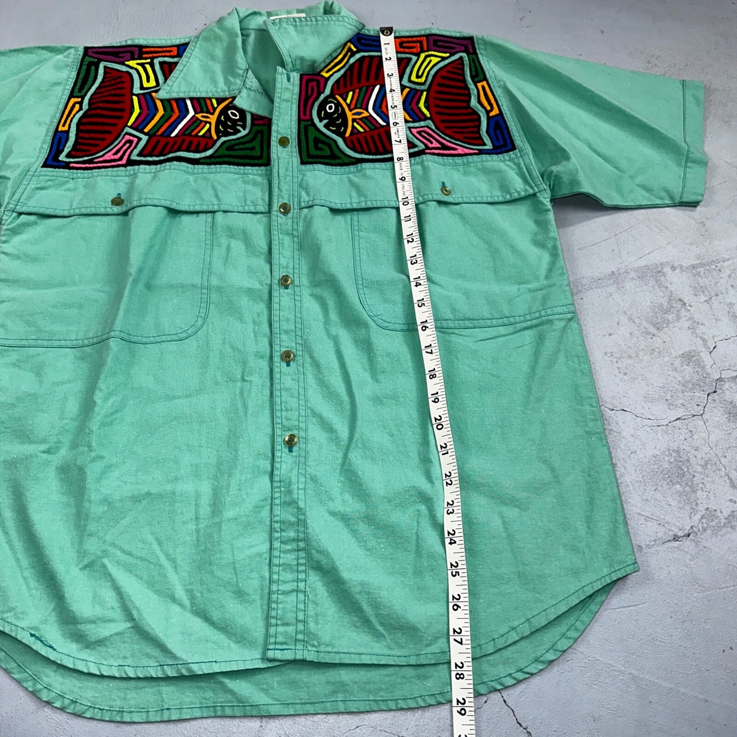 Chacal Tropical VTG Fish Short Sleeve Button Up Shirt L Green Hawaiian USA 80s