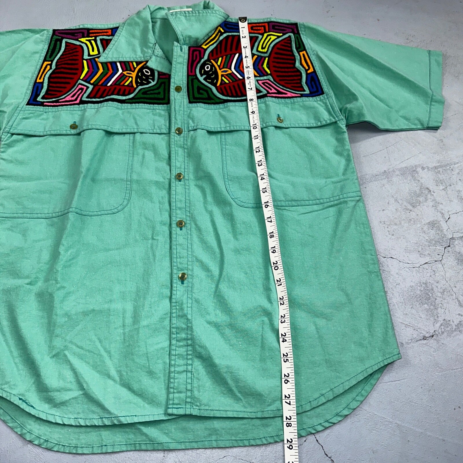 Chacal Tropical VTG Fish Short Sleeve Button Up Shirt L Green Hawaiian USA 80s