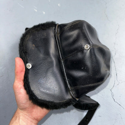 VTG Trooper Uszanka Hat Men’s Medium Black Ear Flaps Winter Unisex Aviator 80s