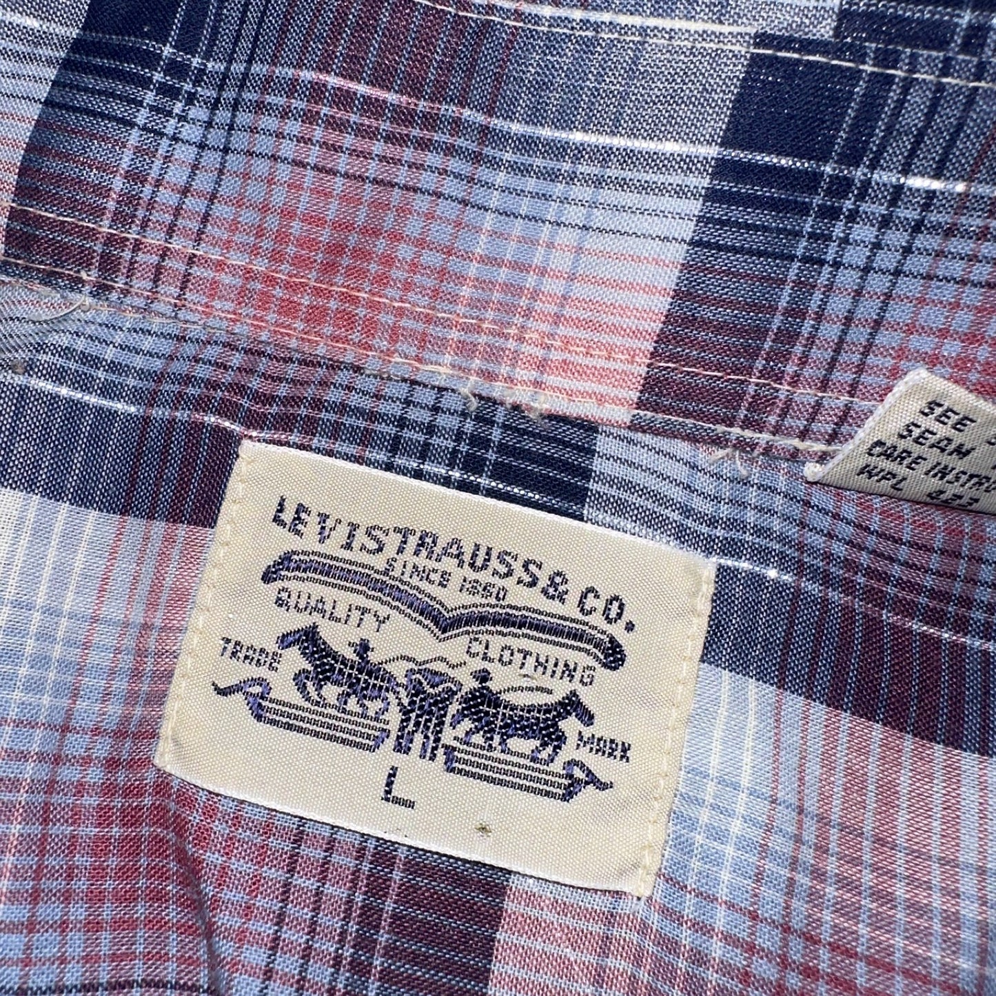 Levis VTG 1980s Pearl Snap Button Shirt Mens L Plaid 80s Cowboy Shirt Korea SS