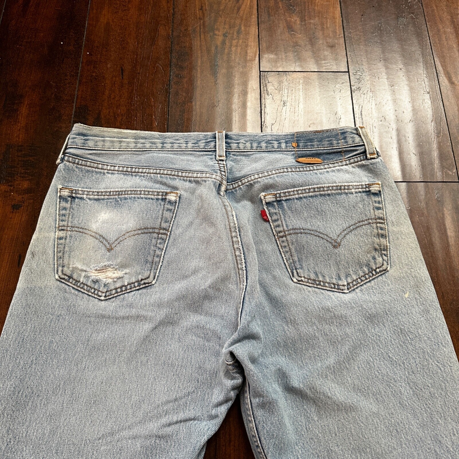 VTG 90s Levis 501 Button Fly 38x33 USA Tag Jeans Straight Wash Blue XX Act 34x28