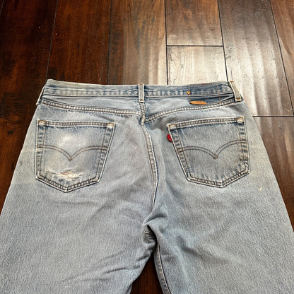 VTG 90s Levis 501 Button Fly 38x33 USA Tag Jeans Straight Wash Blue XX Act 34x28