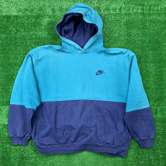 Nike Vintage Sweatshirt Mens T Shirt Tonal Hoodie Center Swoosh Blue 80s Rap
