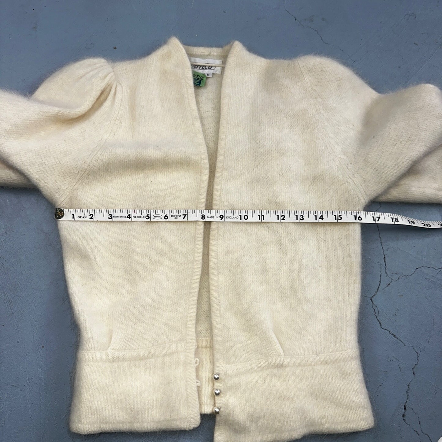 Sideffects Vtg Sweater Size M Cardigan Button Open Front Shag Loop Knit White