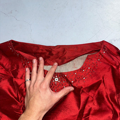 Real Vintage 1940s Lorayne Original Long Red Top Button Down Dress Women's 40s