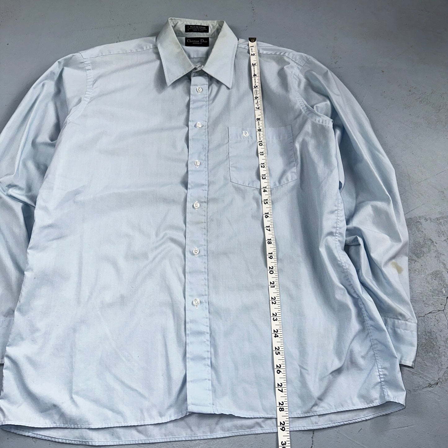 Christian Dior Vintage Men's 16.6 Monsieur Button Down Dress Shirt Blue