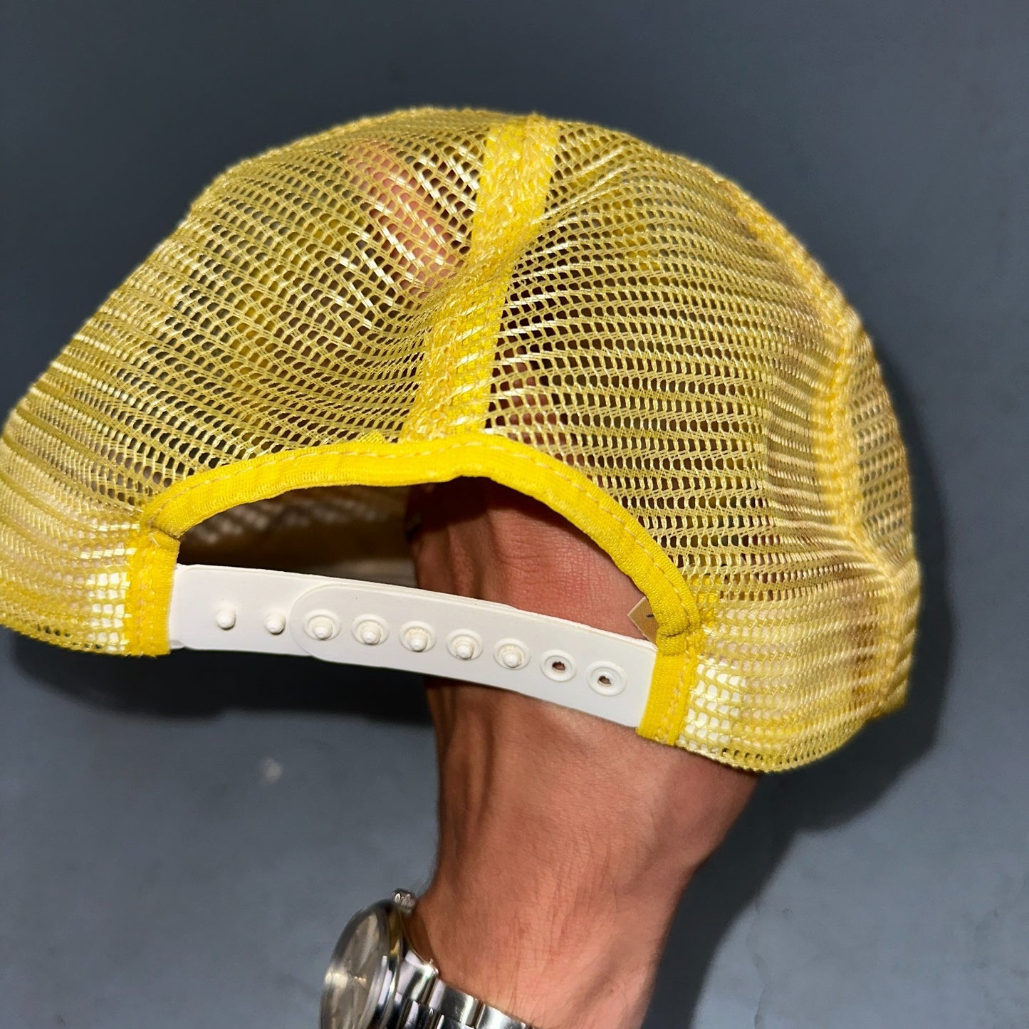 Vintage Adobe Building Centers Hat Yellow Red Mesh Snapback Trucker Cap 70s 80s