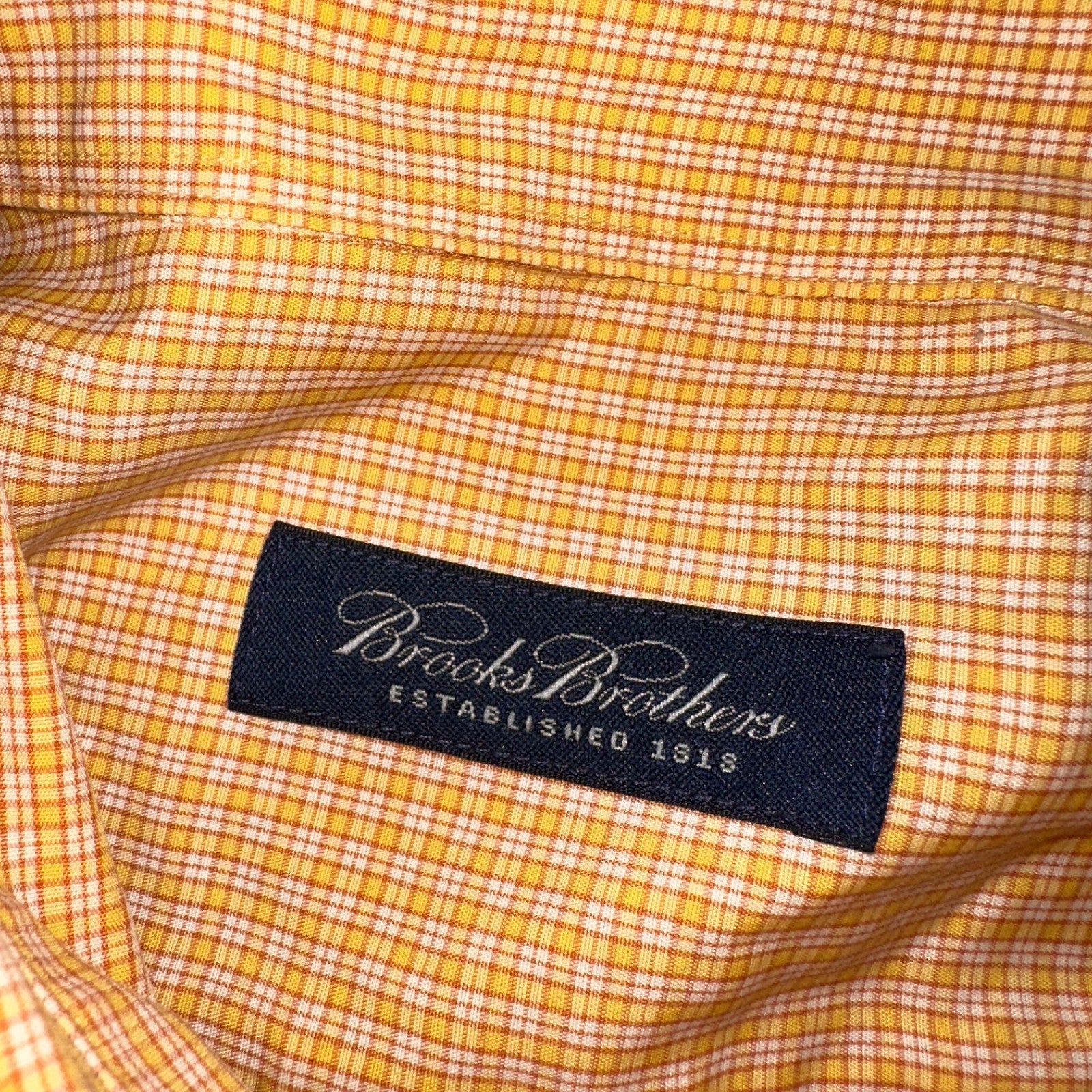 Brooks Brothers No Iron Button Down Long Sleeve Orange White Check Shirt 2XL