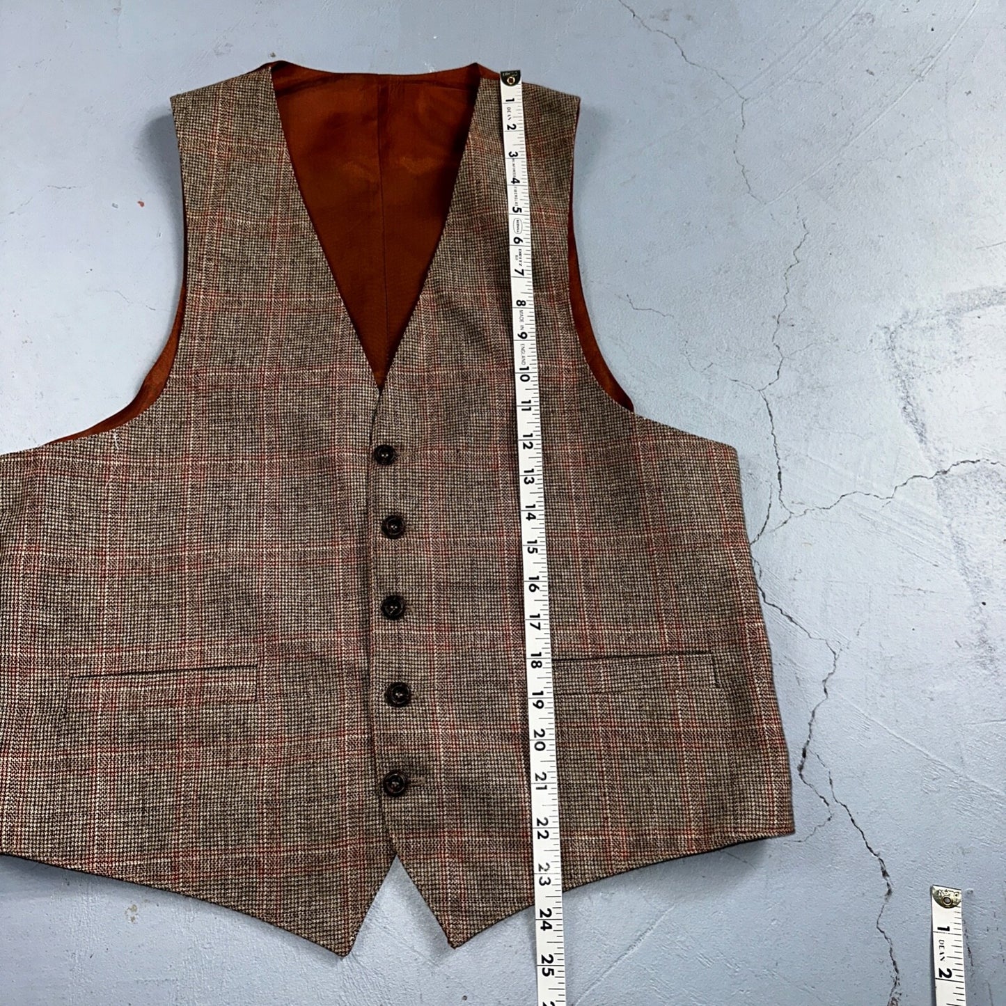 VTG Mens 3 PC Suit 42 Jacket Coat Pants Vest Plaid Rockabilly 70s 1970s Brown