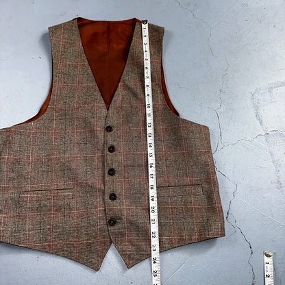 VTG Mens 3 PC Suit 42 Jacket Coat Pants Vest Plaid Rockabilly 70s 1970s Brown