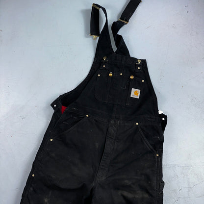 Carhartt Overalls Black Canvas Carpenter Lined R02 BLK USA Made Men’s 34x32