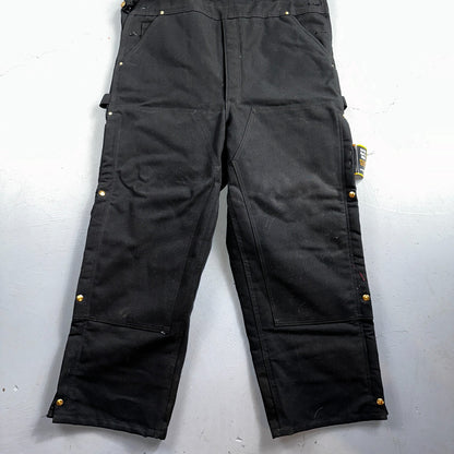 Carhartt R41 Quilt Lined Bib Overalls Mens 42x30 Black Duck Double Knee Tags VTG