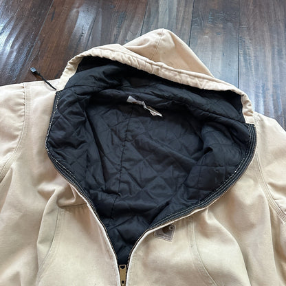 VTG 90s Carhartt Hooded Quilted Lined Tan Duck Canvas Jacket JQ295 2XL