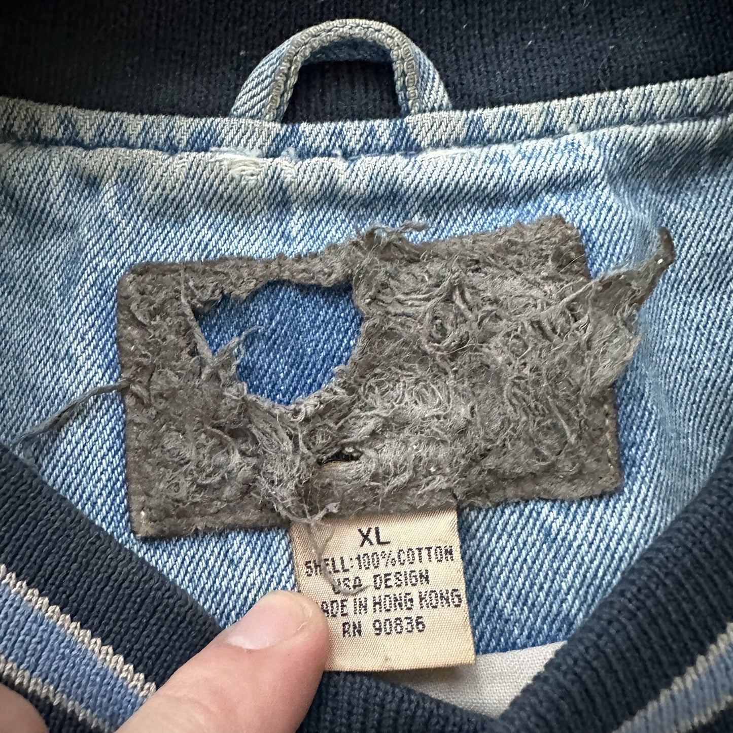 Vintage Oregon 90s Denim Varsity Jacket Bomber Salem Auto NASCAR Racing Thrashed