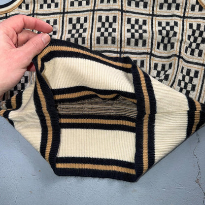 VTG Geometric Sweater Vest Womens S Yellow Black 70s Retro Eclectic 1970s Cool