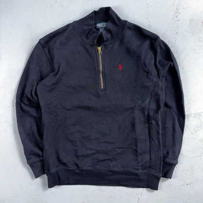 Polo Ralph Lauren Sweater VTG M Blue Cotton Long Sleeve Mock Neck Quarter Zip